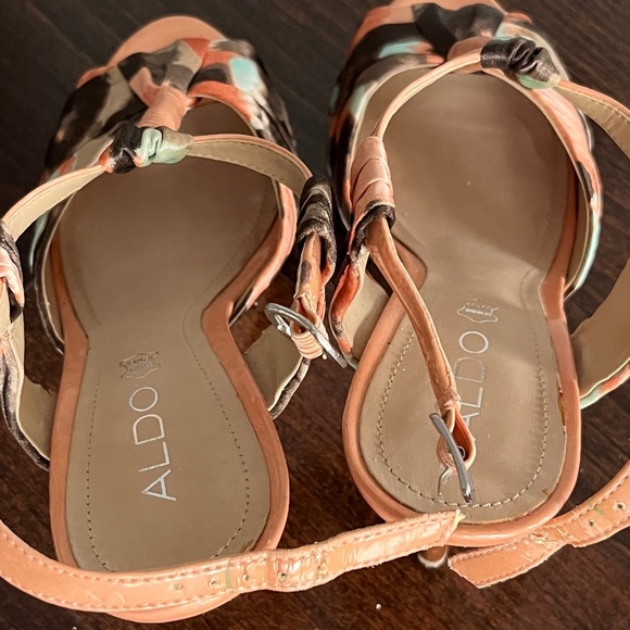 ALDO Women’s 5" High Heel Platforms size 6.5 open toe, coral fabric - Picture 7 of 12